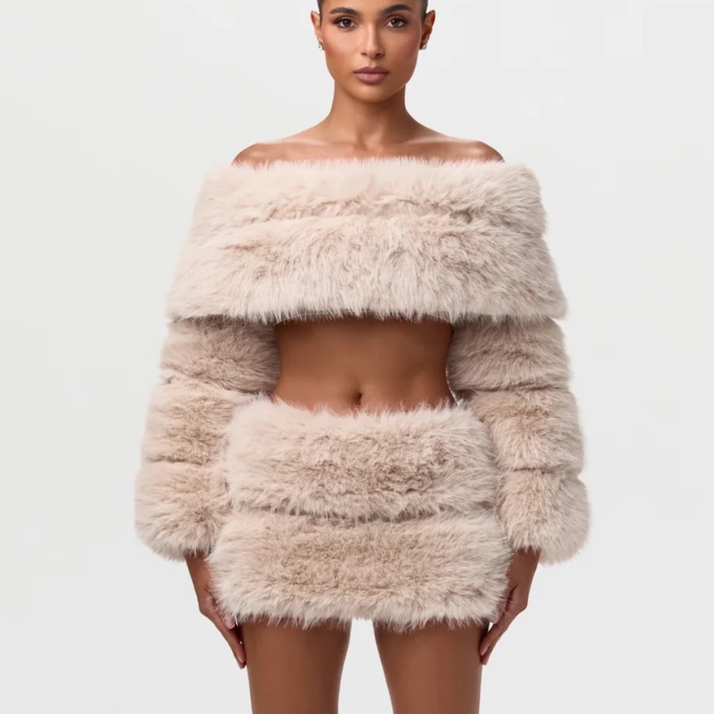 Naked Wardrobe Faux Fur Off Shoulder Pelted Top